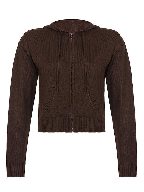 Hooded Crop Knit Cardigan Product Image