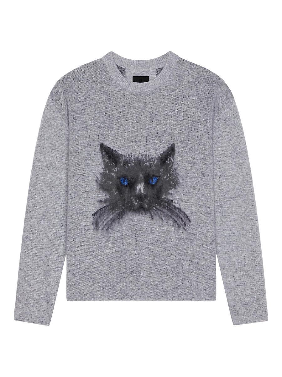 Mens Sweater in Wool and Mohair with Cat Jacquard Product Image