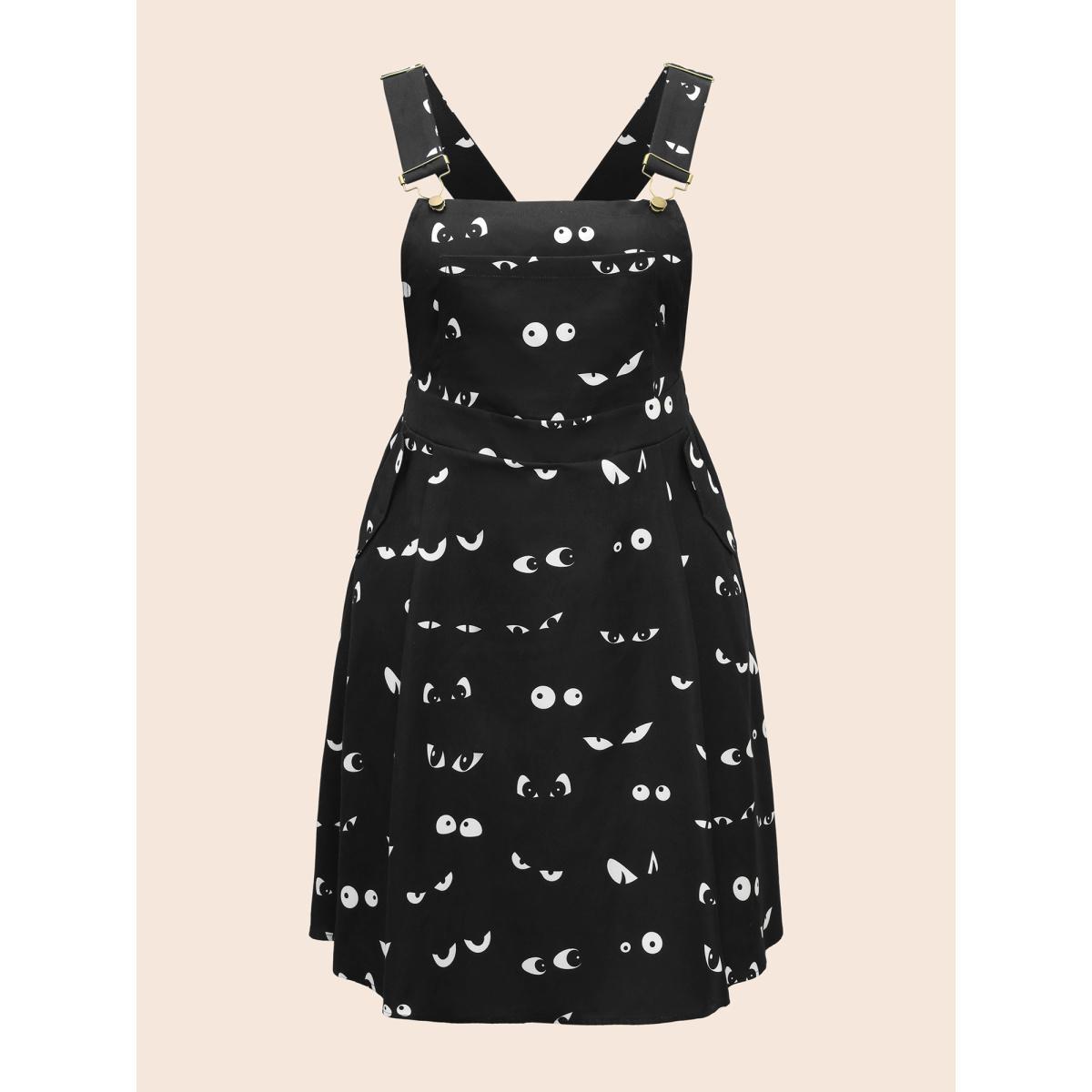 Plus Size Bat Eyes Overall Straps Skirt Midi Dress Black Women Cocktail Non Party Curvy Bloomchic 26/4X Product Image