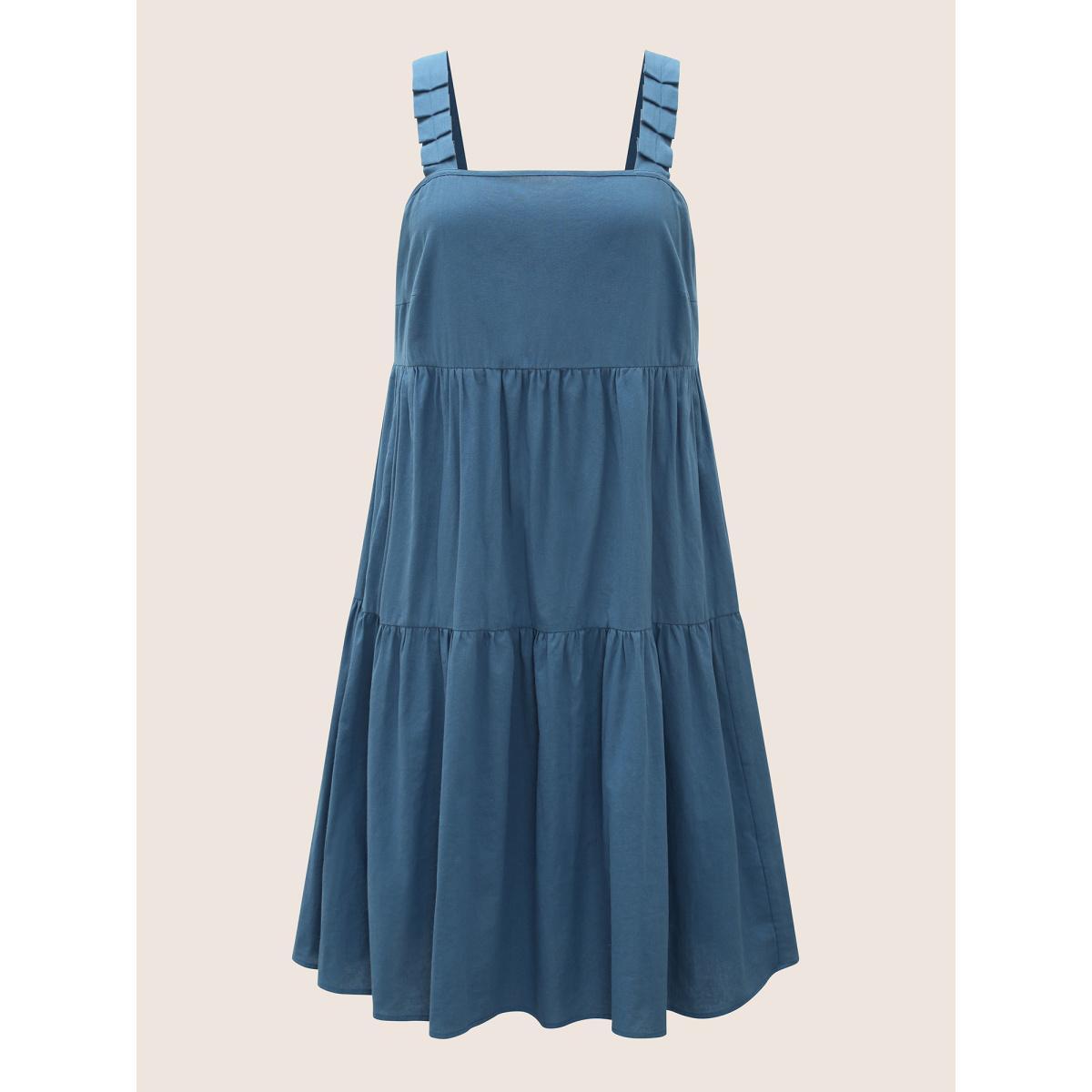 Plus Size Solid Pleated Ruffle Layered Hem Midi Dress Mediumblue Women Casual Gathered Square Neck Sleeveless Curvy BloomChic 22-24/3X Product Image