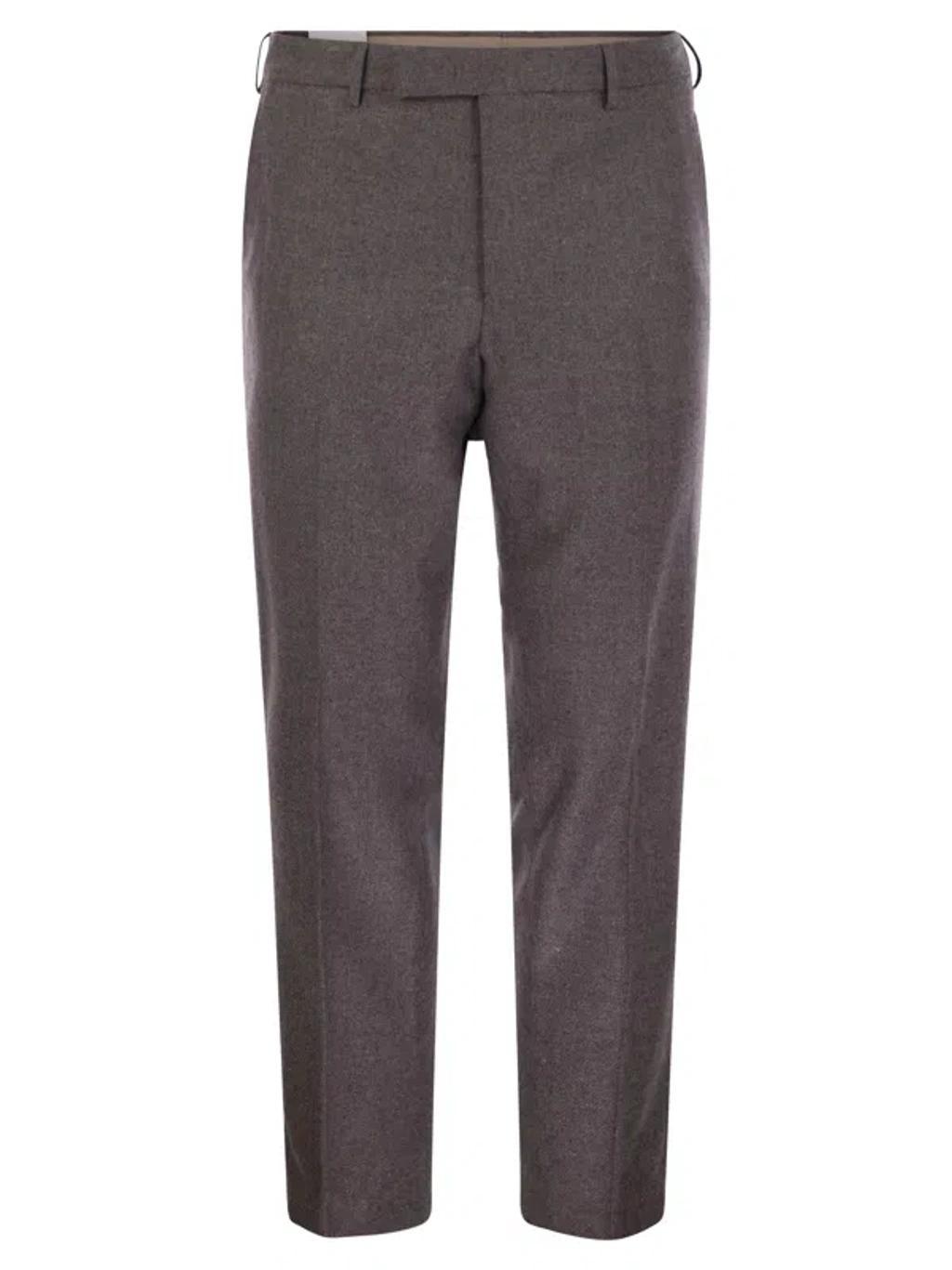 PT TORINO Rebel - Wool And Silk Flannel Trousers In Brown Product Image