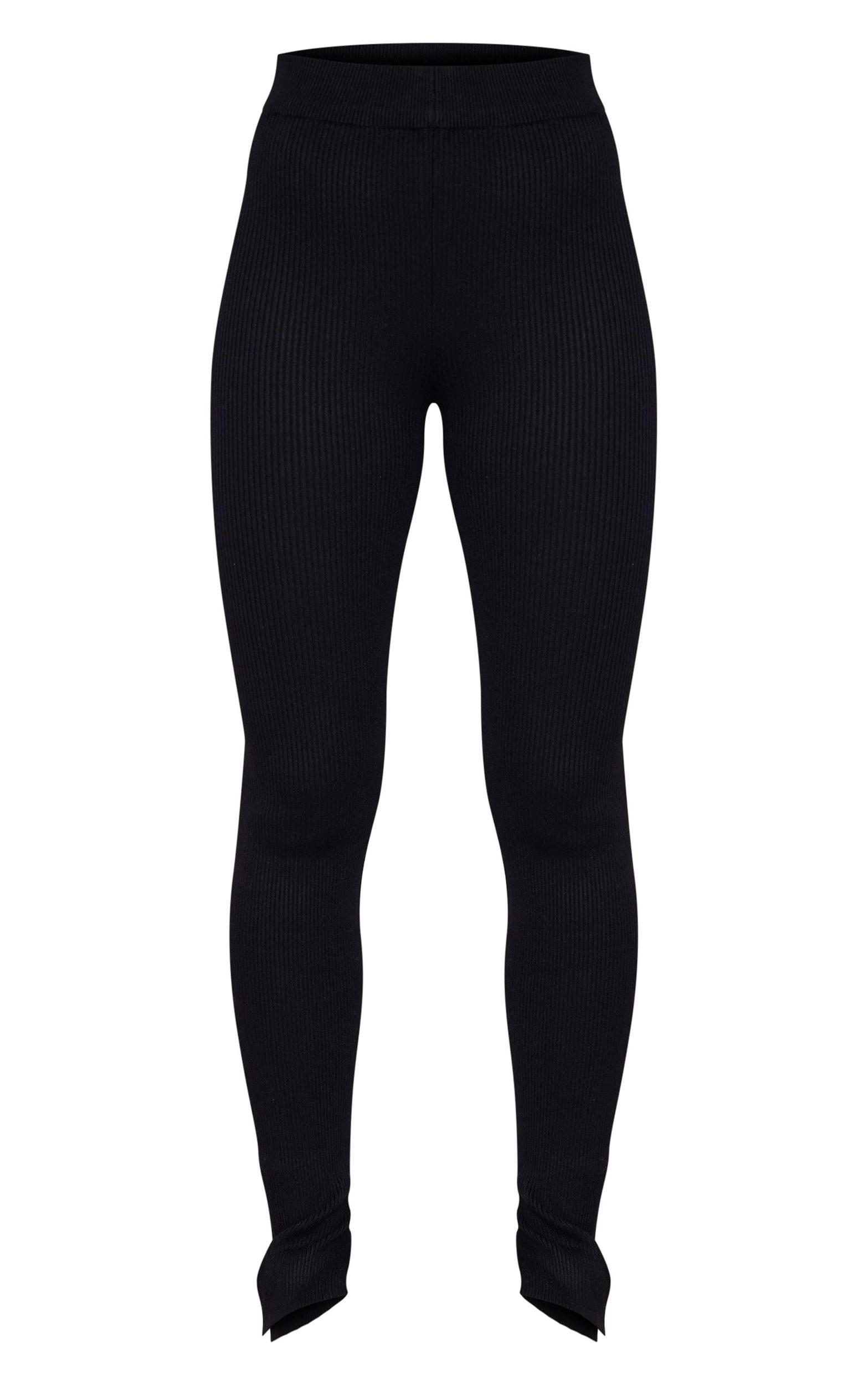 Black Knitted Split Hem Flare Pants Product Image