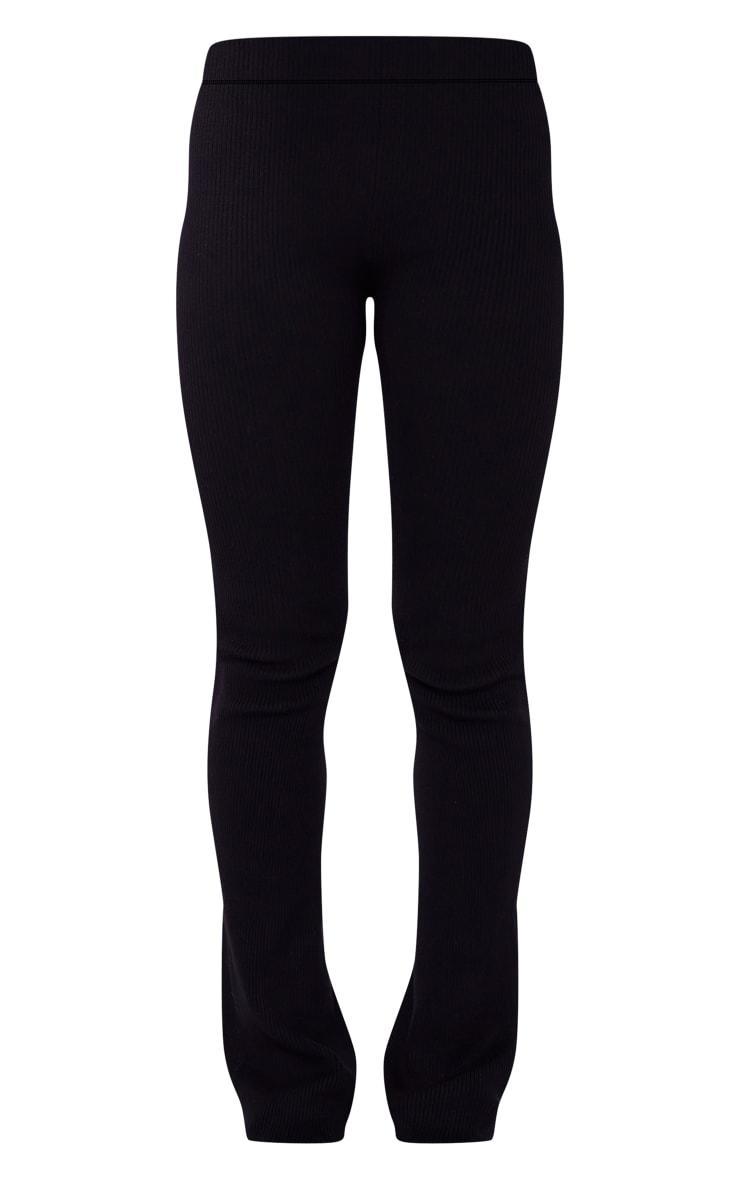 Black Rib Knit Flared Pants Product Image