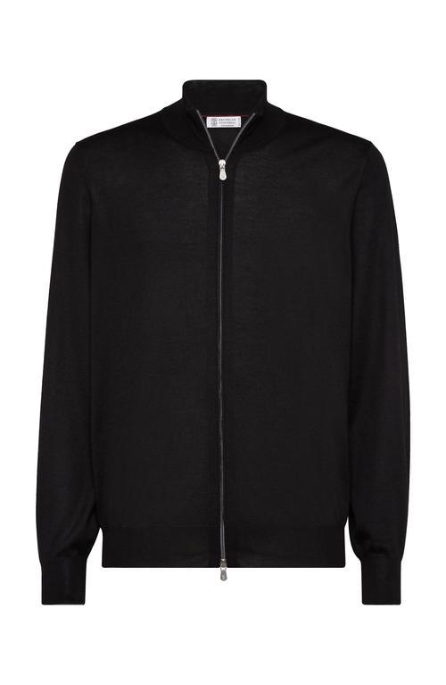 BRUNELLO CUCINELLI Men's Cashmere And Silk Lightweight Cardigan With Zipper In Black Product Image