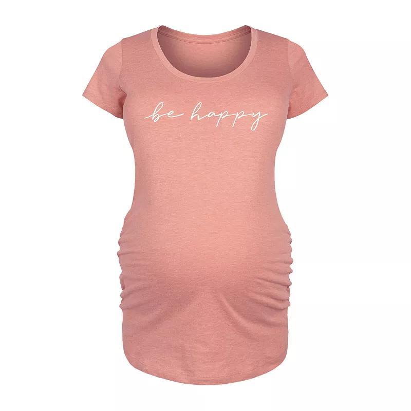 Maternity Be Happy Script Graphic Tee, Womens Grey Dark Red Product Image