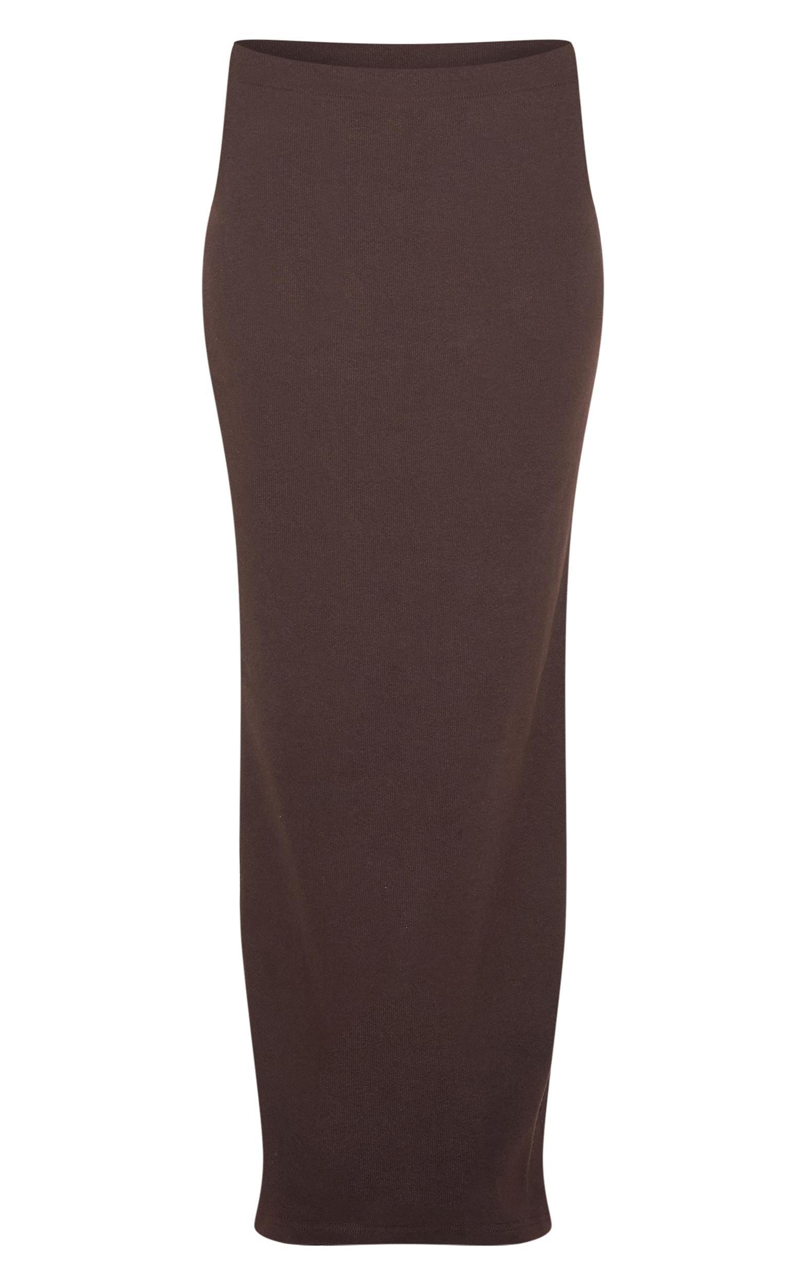 Chocolate Ribbed Maxi Skirt Product Image
