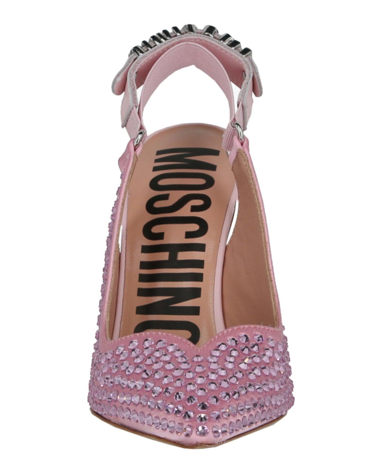 Moschino Crystal Embellished Satin Slingback Pumps Product Image