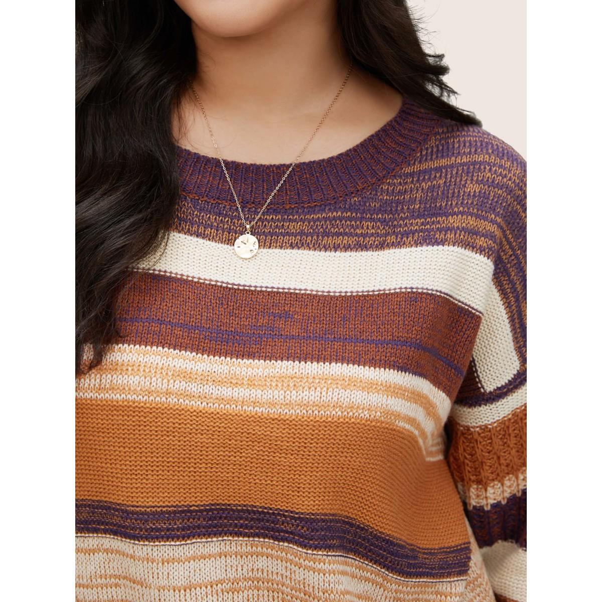 Plus Size Colorblock Heather Drop Shoulder Loose Pullover Multicolor Women Casual Loose Long Sleeve Round Neck Dailywear Pullovers BloomChic 18-20/2X Product Image