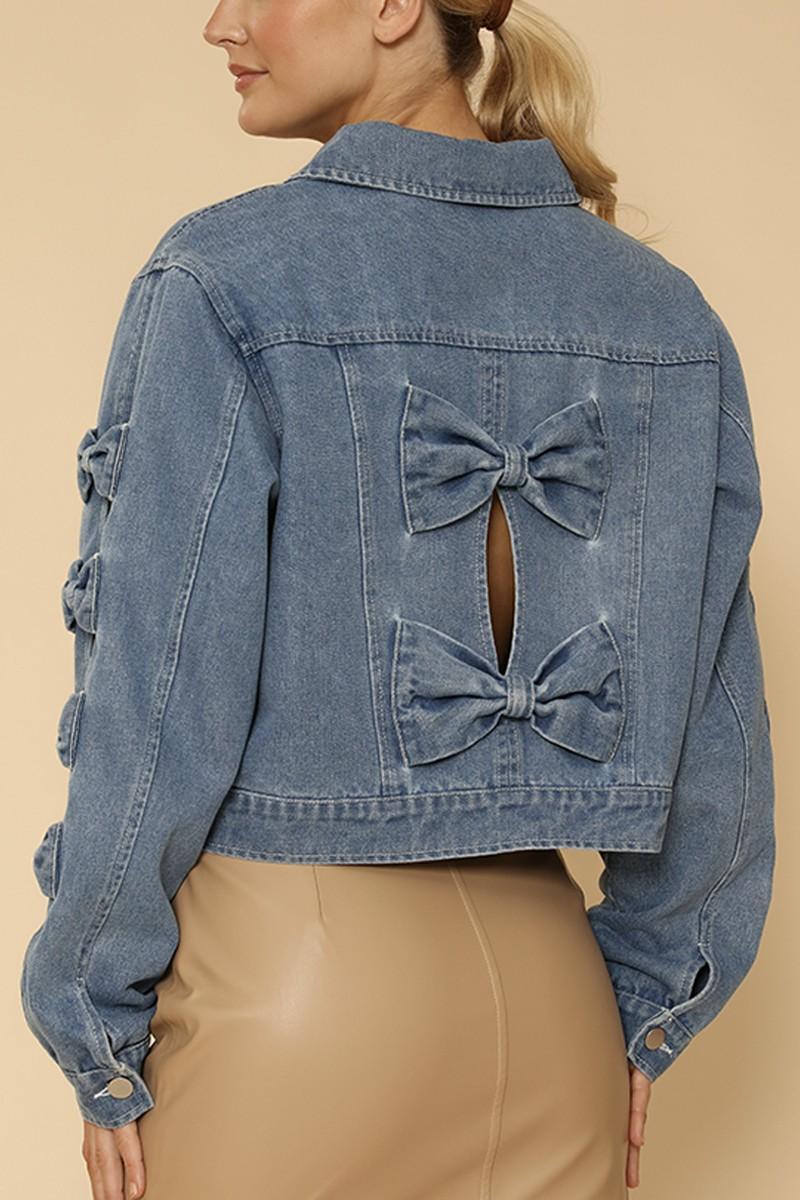 Cropped Bow Denim Jacket Product Image