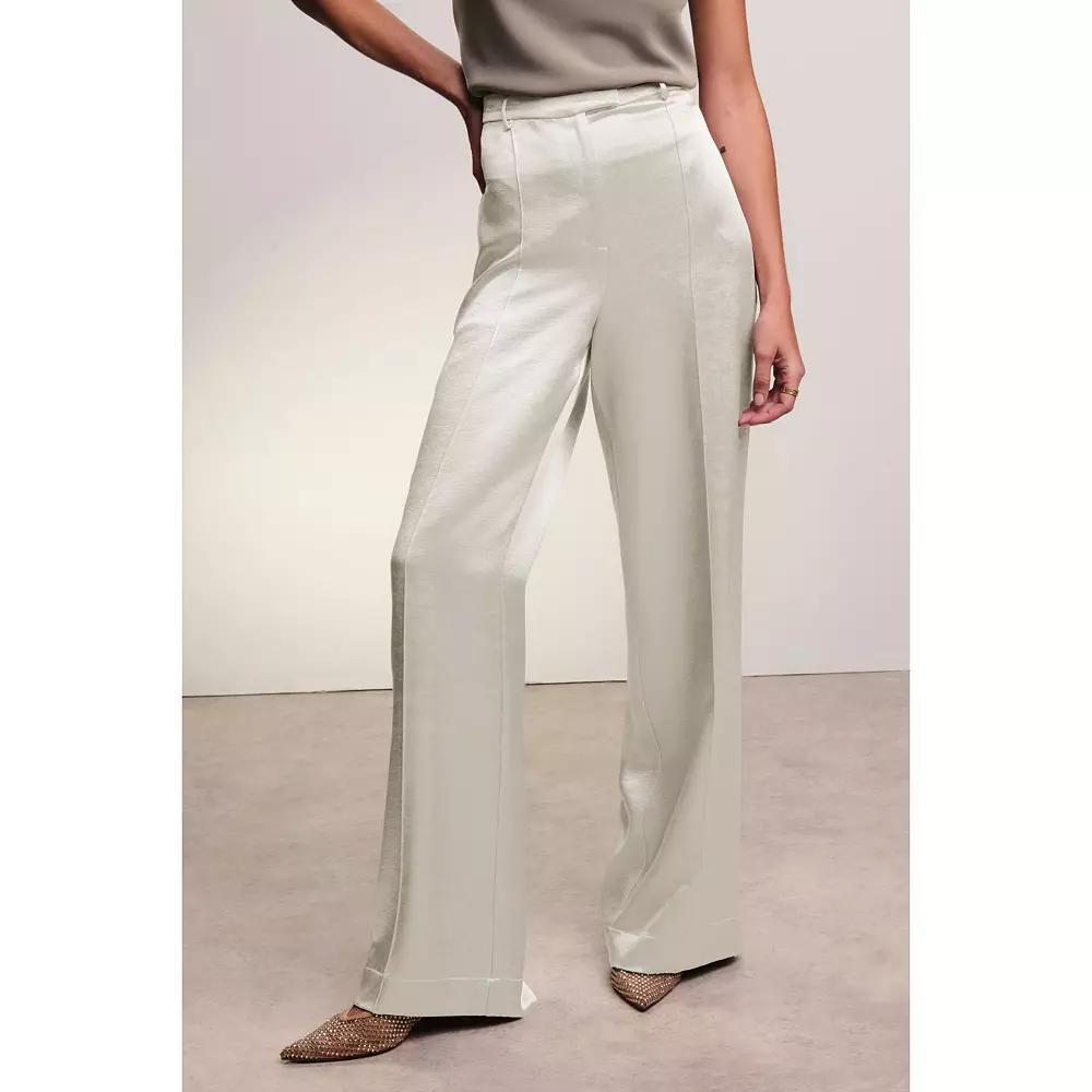 Women's NEXT Silver Satin Textured Metallic Wide Leg Trousers, Size: 6 REG Product Image