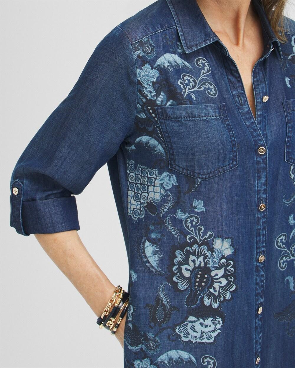 Chambray Roll Tab Floral Maxi Dress Product Image