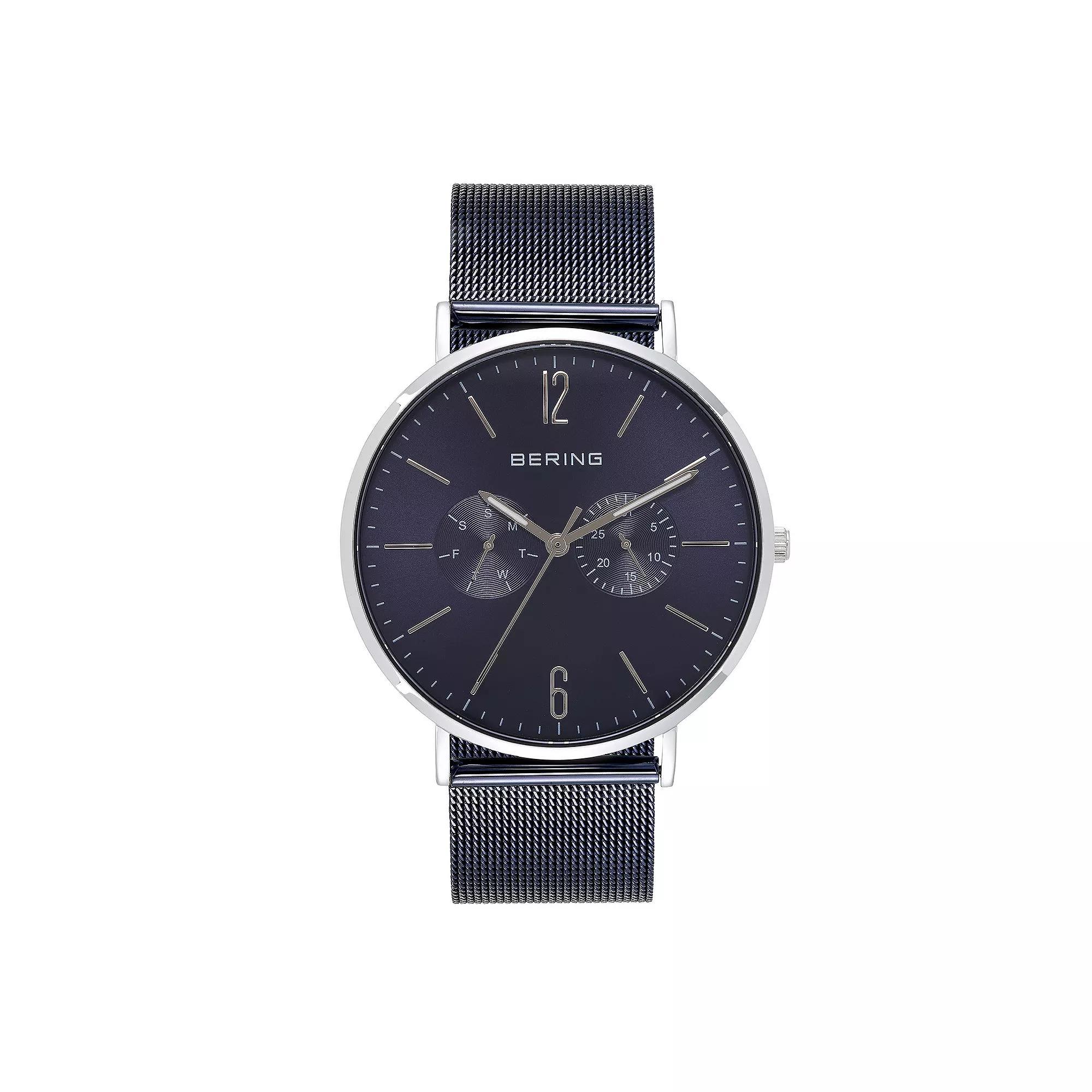 BERING Men's Classic Two Tone Stainless Steel Mesh Watch - 14240-303, Size: Large, Blue Product Image
