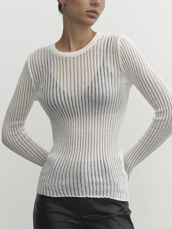 See Through Long Sleeve Ribbed Knit Top Product Image