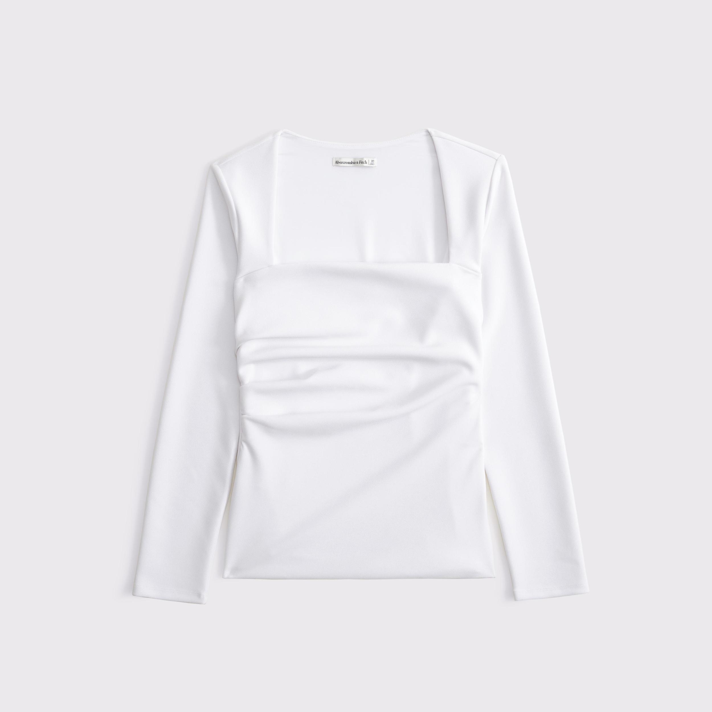 Long-Sleeve Stretch Crepe Portrait Top Product Image