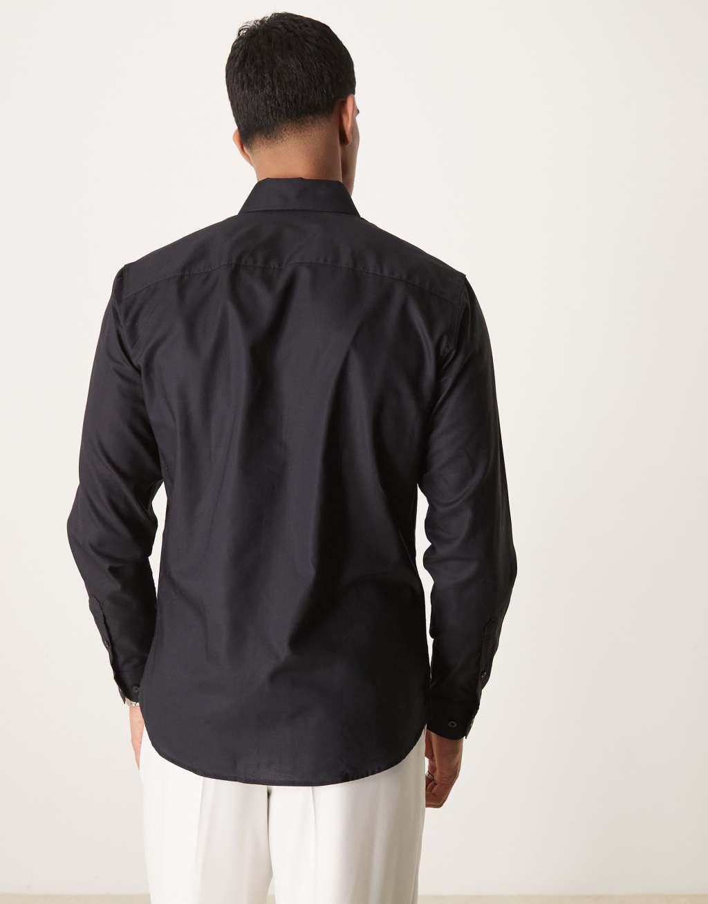 Selected Homme slim fit easy iron smart shirt in black Product Image