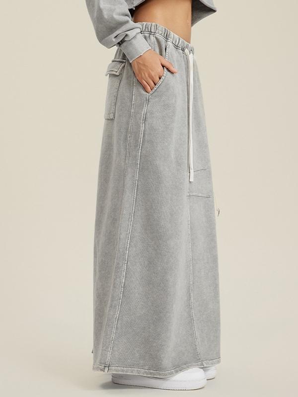 Washed Back Slit Baggy Maxi Skirt Product Image
