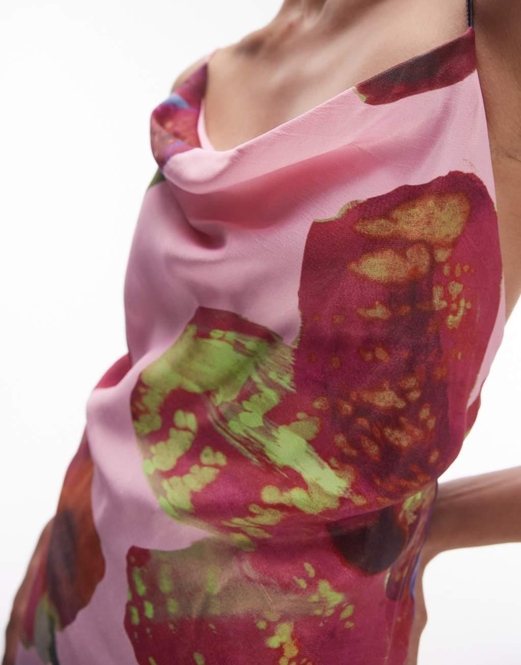 Topshop cowl neck scoop back midi dress in blurred floral Product Image