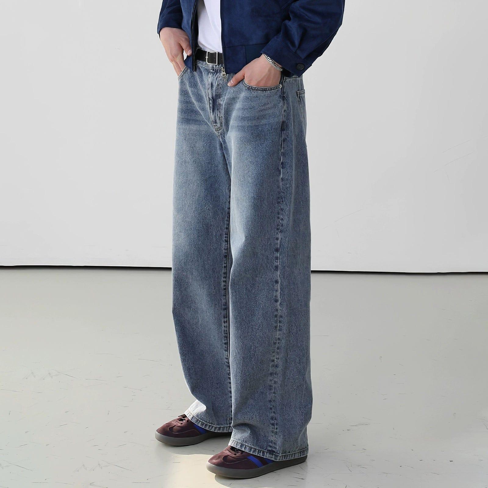 RT No. 11732 BLUE WIDE STRAIGHT DENIM JEANS Product Image