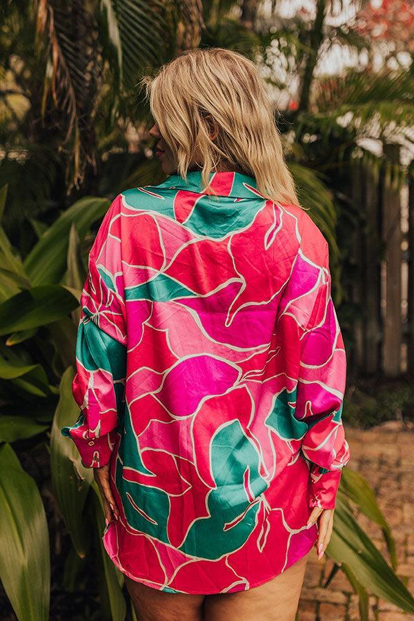 The Next Chapter Satin Button Up in Hot Pink Curves Product Image