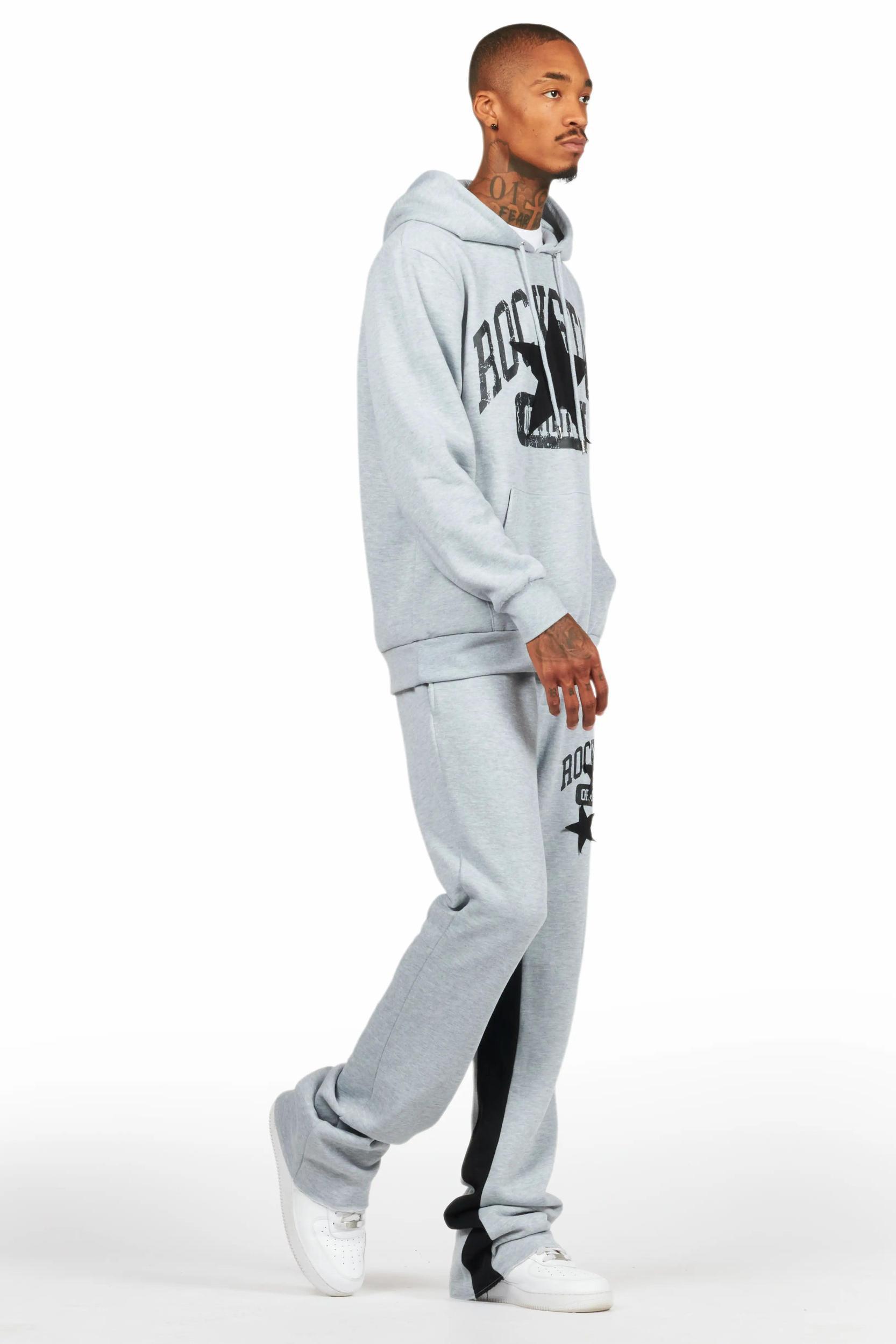 Mallor Heather Grey Baggy Stacked Hoodie Track Set Male Product Image