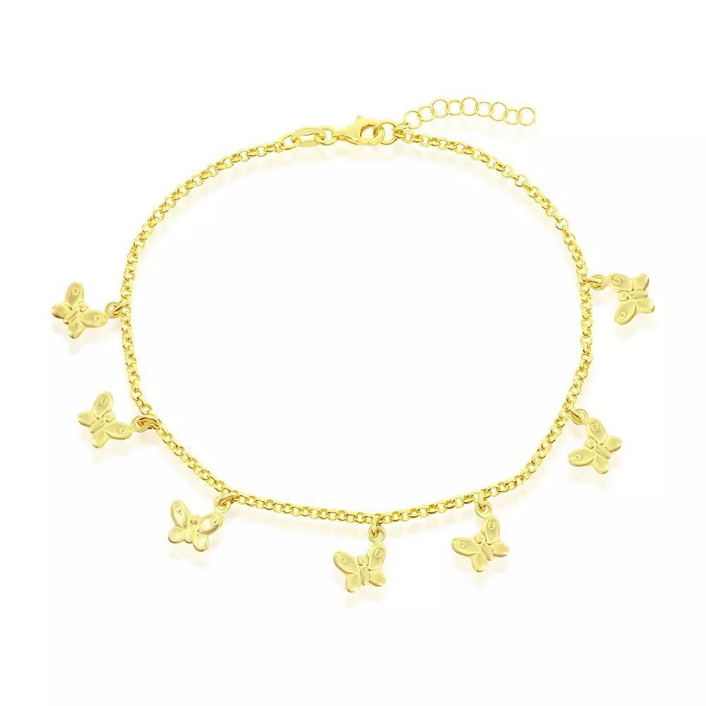 Argento Bella Gold Over Silver Butterfly Charms Rolo Chain Anklet, Women's, Size: 9-10" ADJ, Gold Tone Product Image