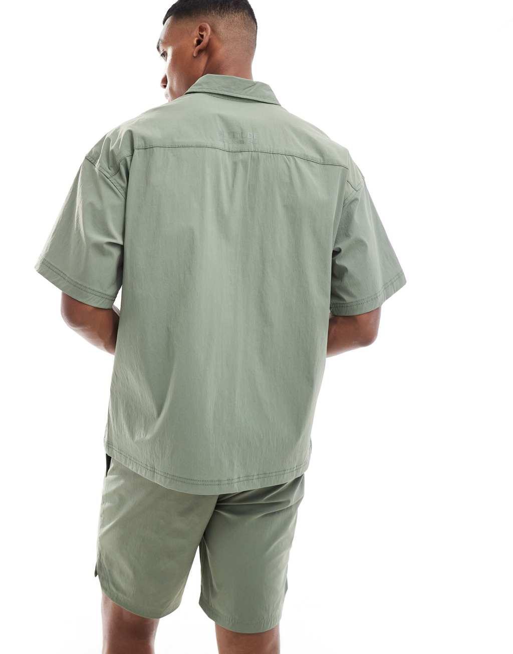 Jack & Jones oversized nylon utility pocket shirt in khaki - part of a set Product Image