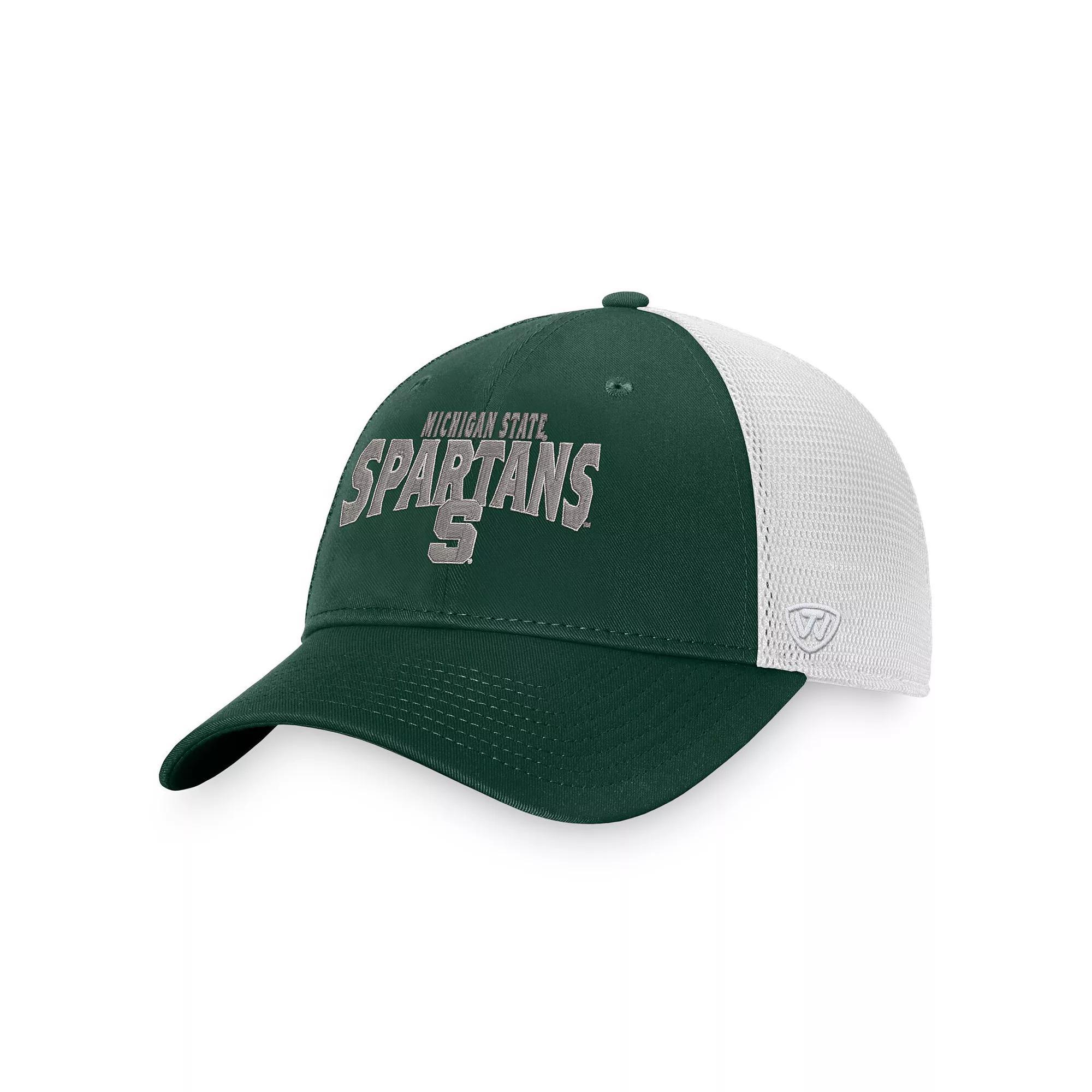 Men's Top of the World Black/White Michigan State Spartans Stockpile Trucker Snapback Hat Product Image