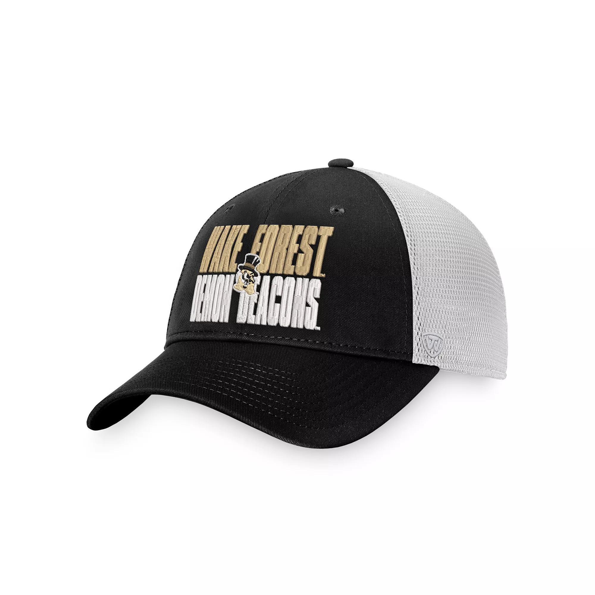 Men's Top of the World Black/White Wake Forest Demon Deacons Stockpile Trucker Snapback Hat, Wfu Black Product Image