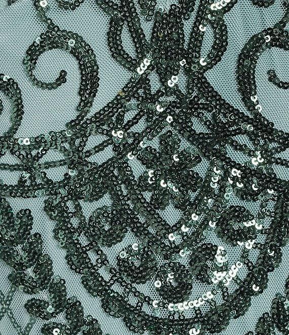 R & M Richards Cap Sleeve V-Neck Godet Insets Embroidered Sequin Dress Product Image