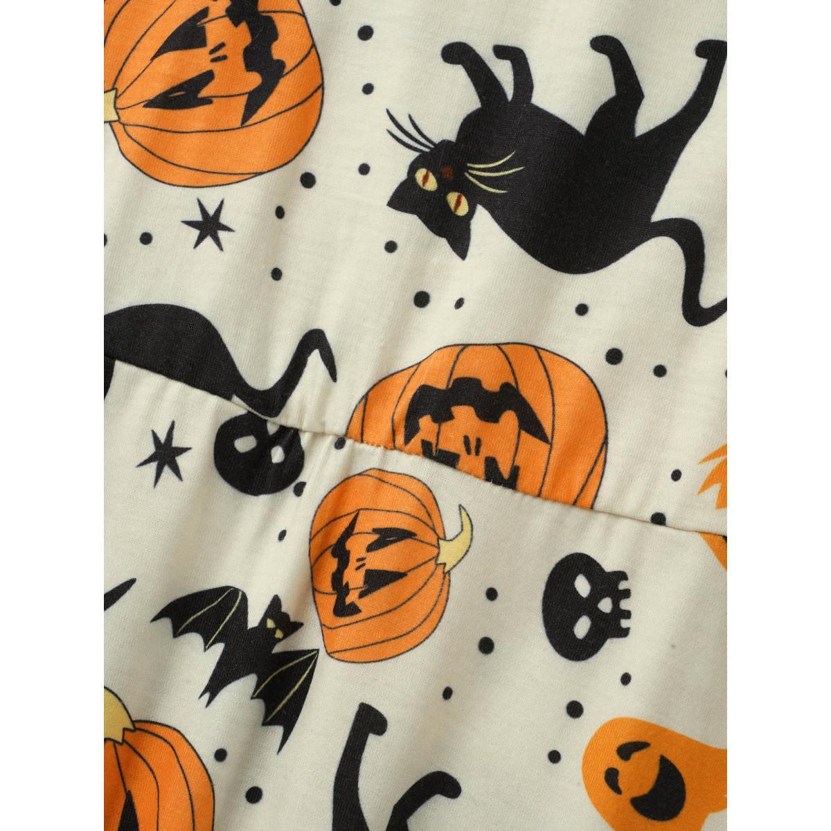 Plus Size Pumpkin Spiced Elastic Waist Printed Midi Dress Ivory Women Cocktail Non Party Curvy Bloomchic 22-24/3X Product Image