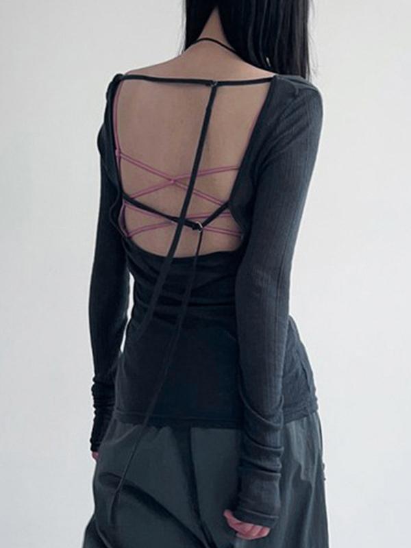 Solid Color Backless Long Sleeve Knit Product Image