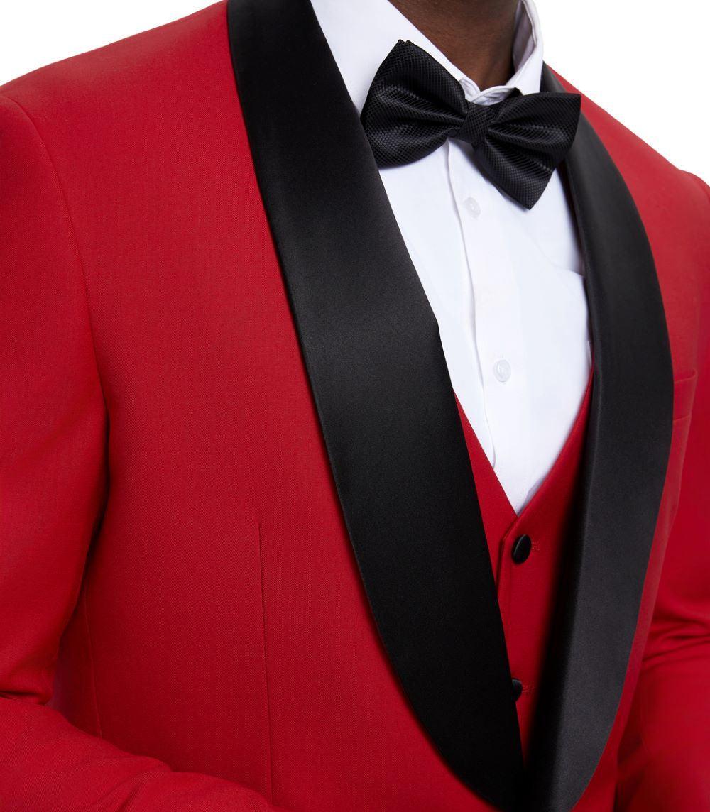 Stacy Adams - Red 3 Piece Hybrid Fit Tuxedo Satin Shawl Lapel Product Image