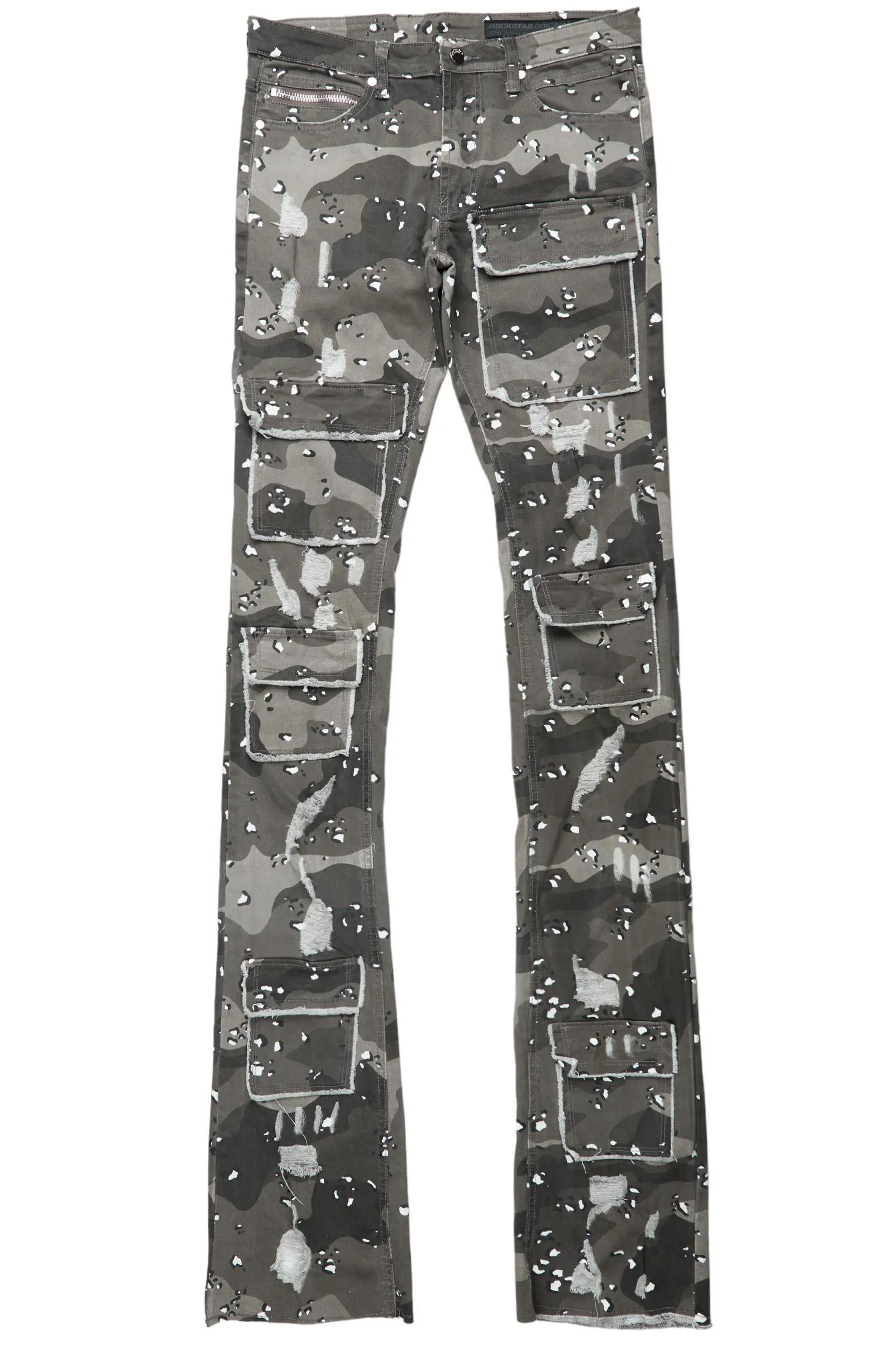 Petrus Grey Camo Super Stacked Flare Jean Male Product Image