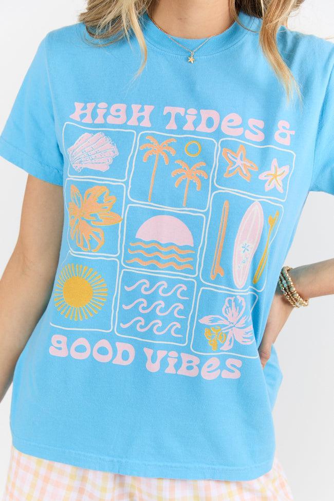 High Tides & Good Vibes Aqua Blue Graphic Tee Product Image