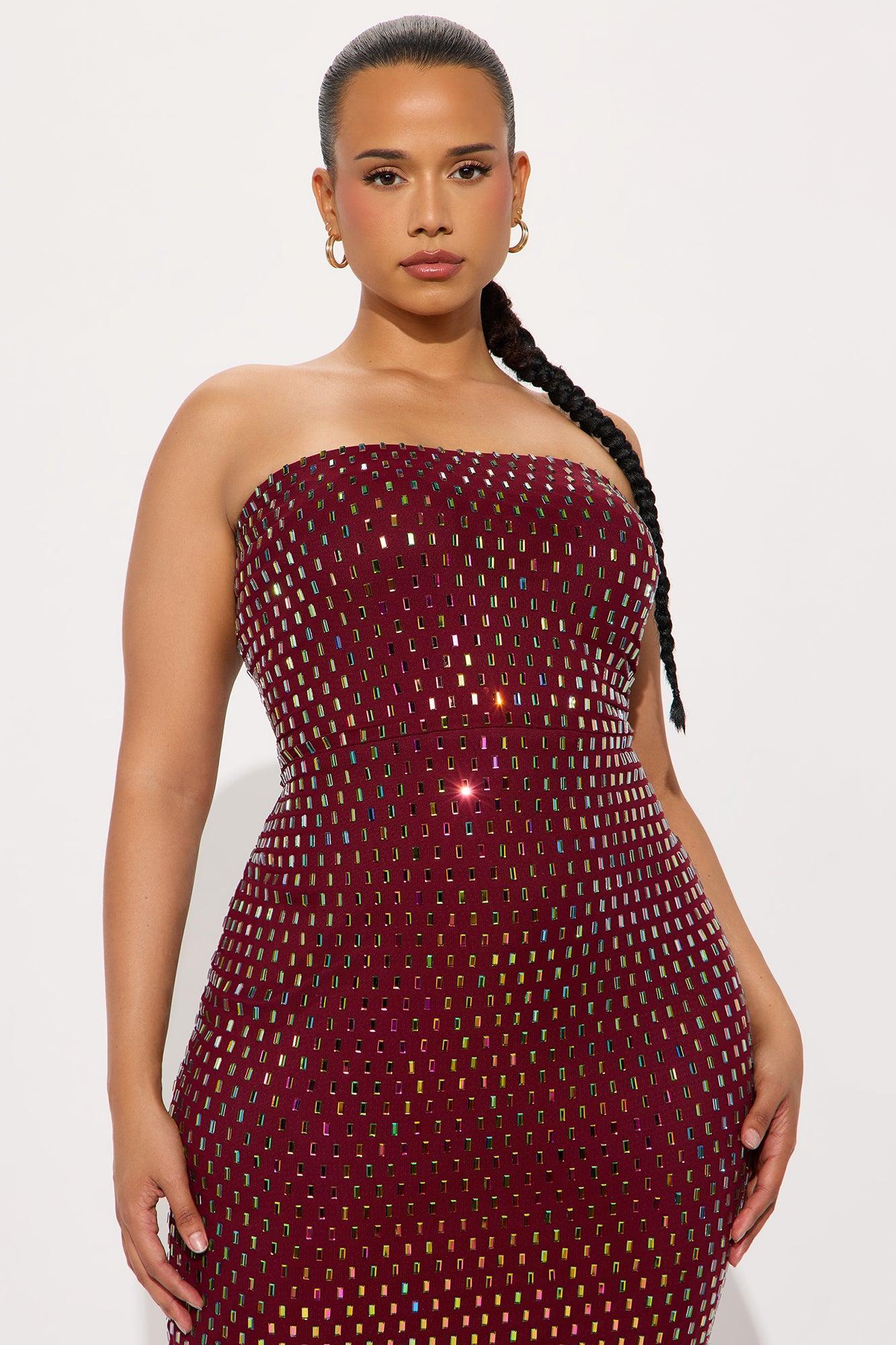 Maria Embellished Mesh Maxi Tube Dress - Wine Product Image