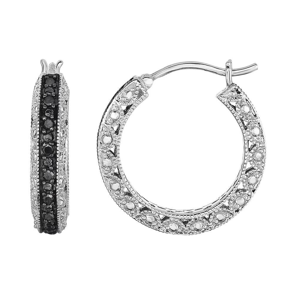 Sterling Silver 1/2 Carat T.W. Black Diamond Hoop Earrings, Women's Product Image