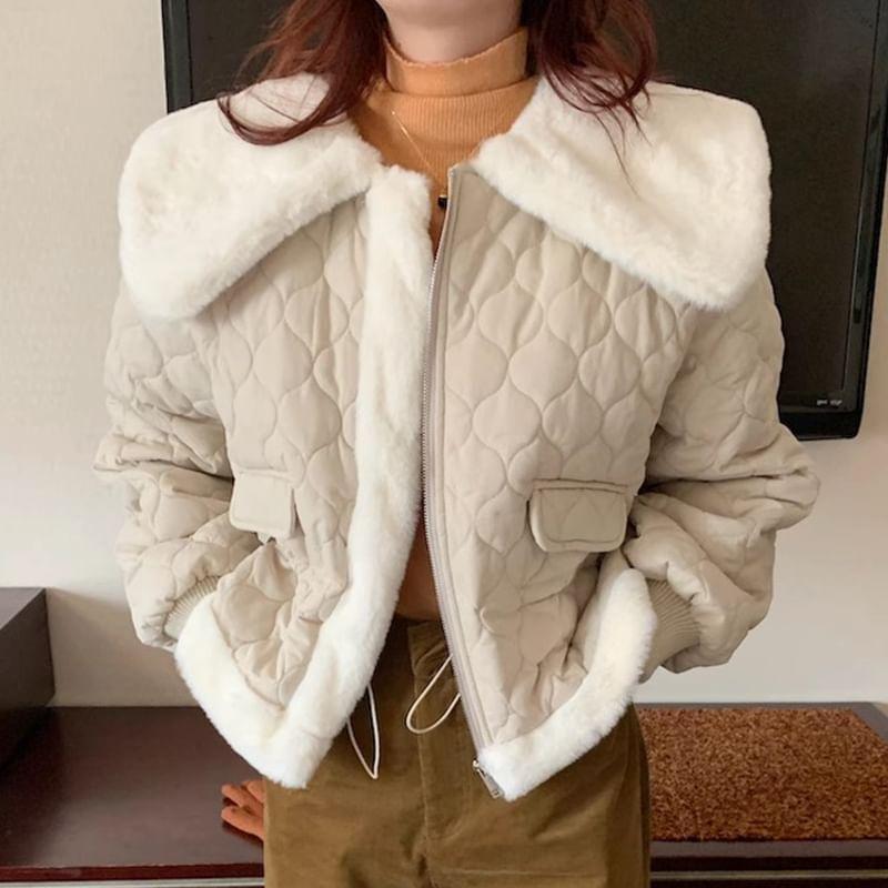 Plain Fluffy Trim Zip Jacket Product Image