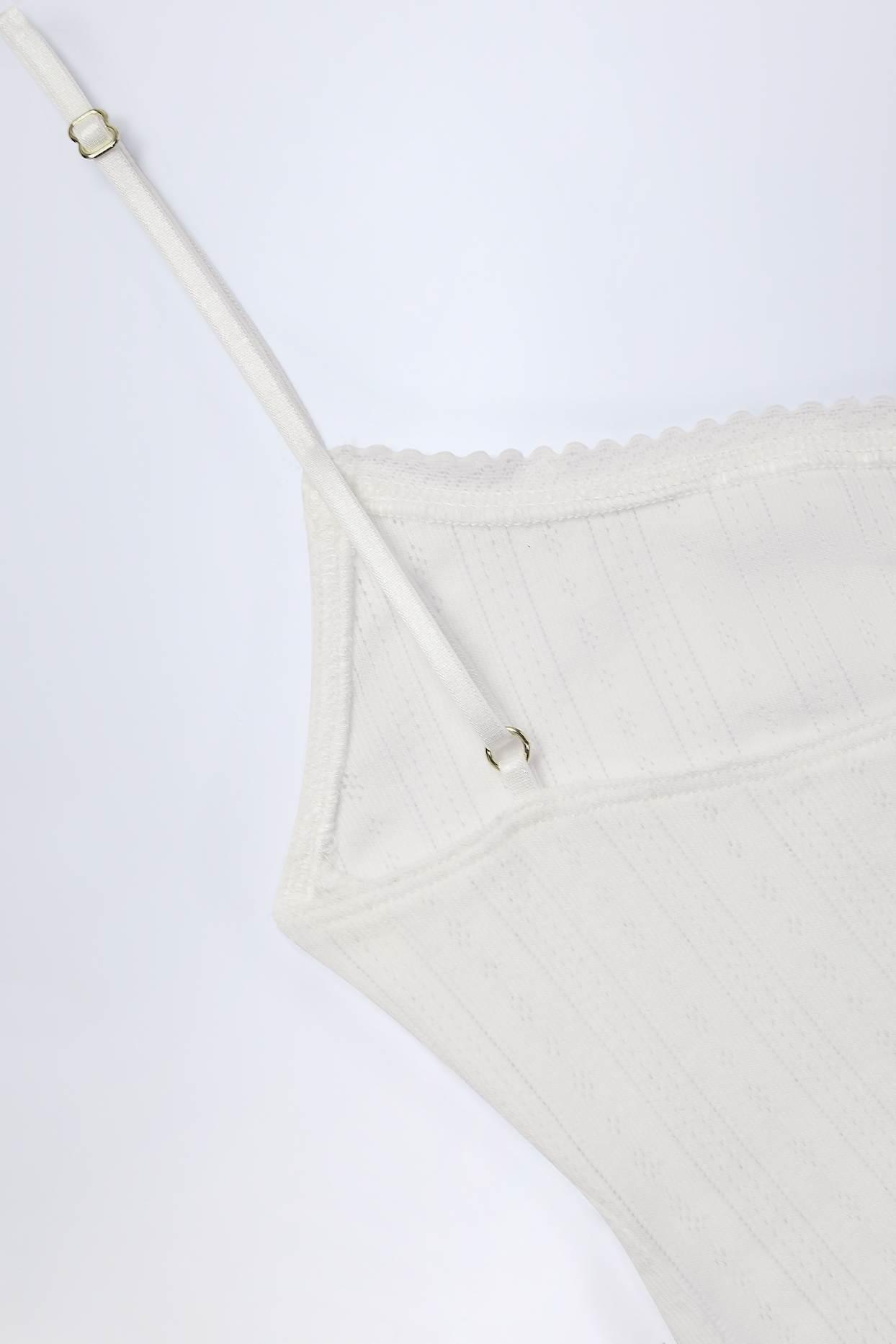Pointelle Ruched Camisole Crop Top in White Product Image