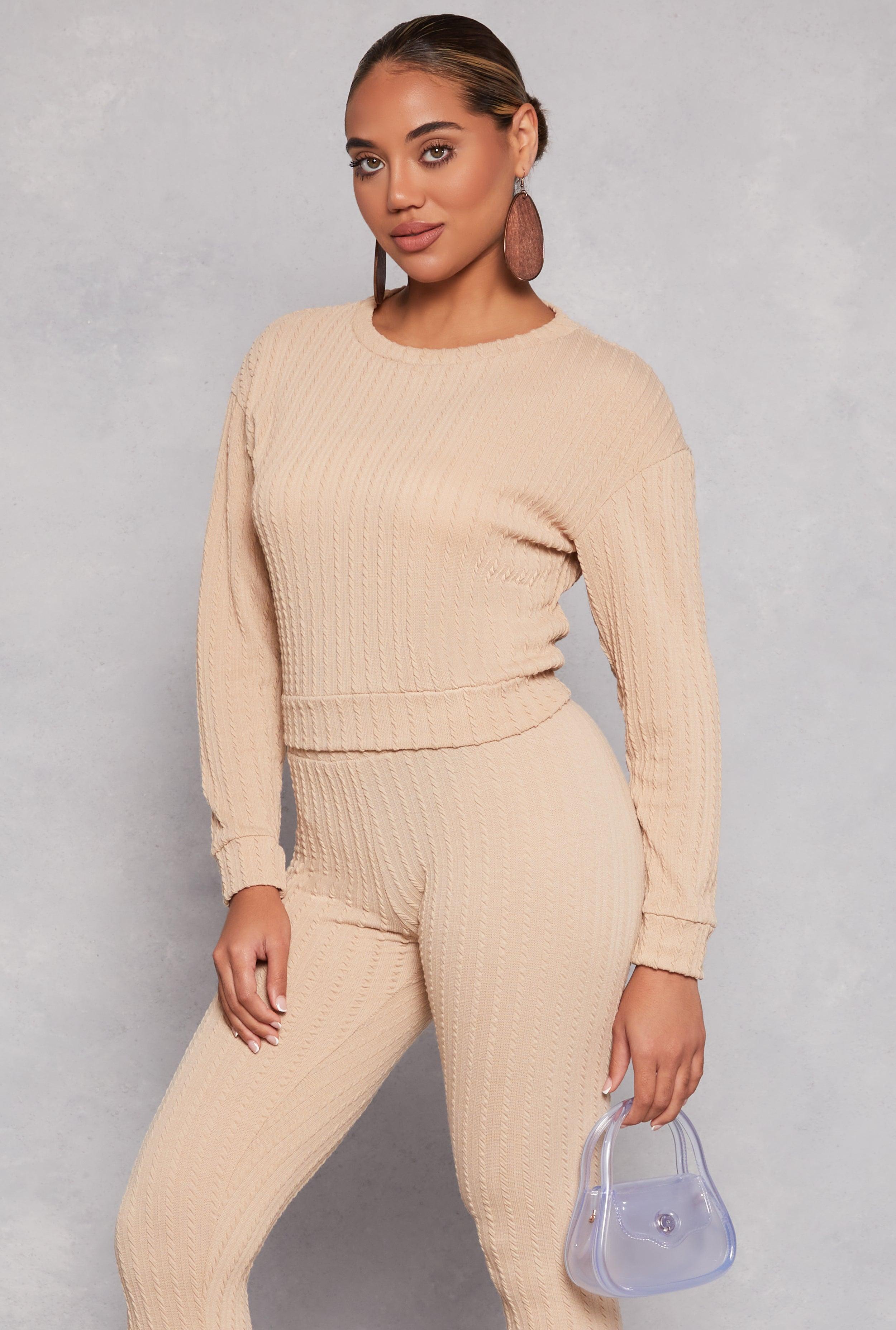 Womens Rib Knit Long Sleeve Crop Top Product Image