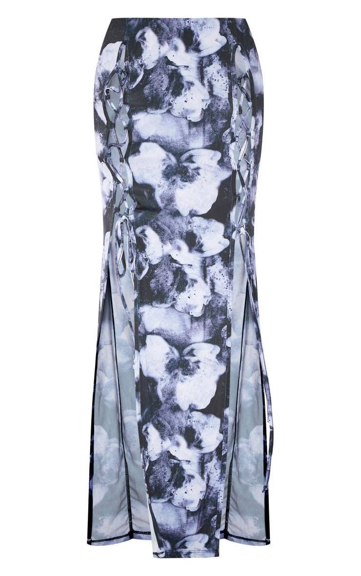 Black Printed Slinky Lace Up Front Maxi Skirt Product Image