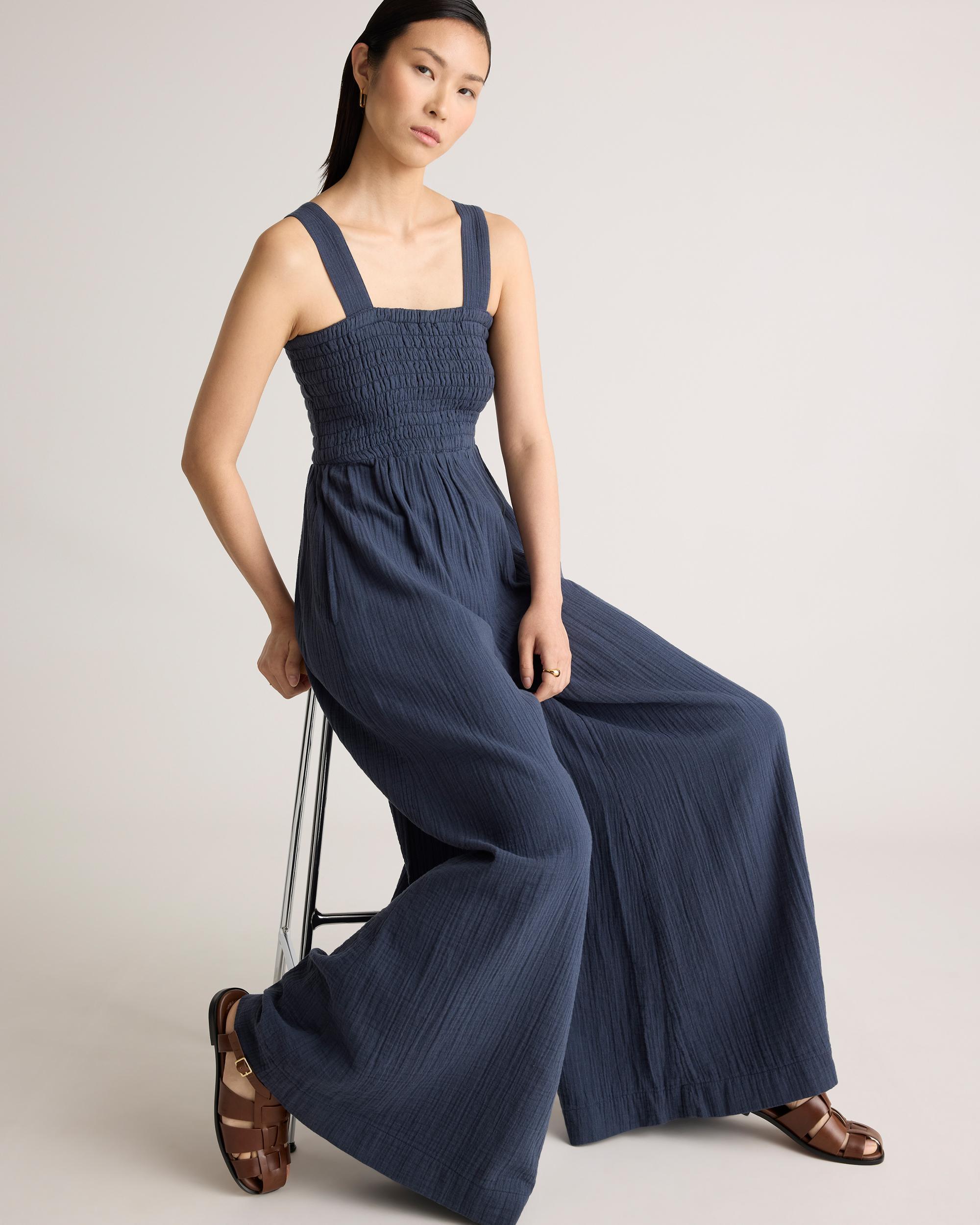 Quince | Women's Gauze Smocked Wide Leg Jumpsuit Size XS, Organic Cotton Product Image