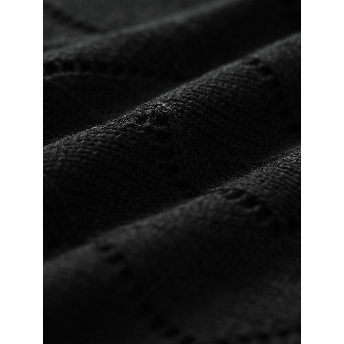 Plus Size Plain Geometric Eyelet Elastic Cuffs Patchwork Pullover Black Women Casual Loose Long Sleeve V-neck Dailywear Pullovers BloomChic 30/6X Product Image