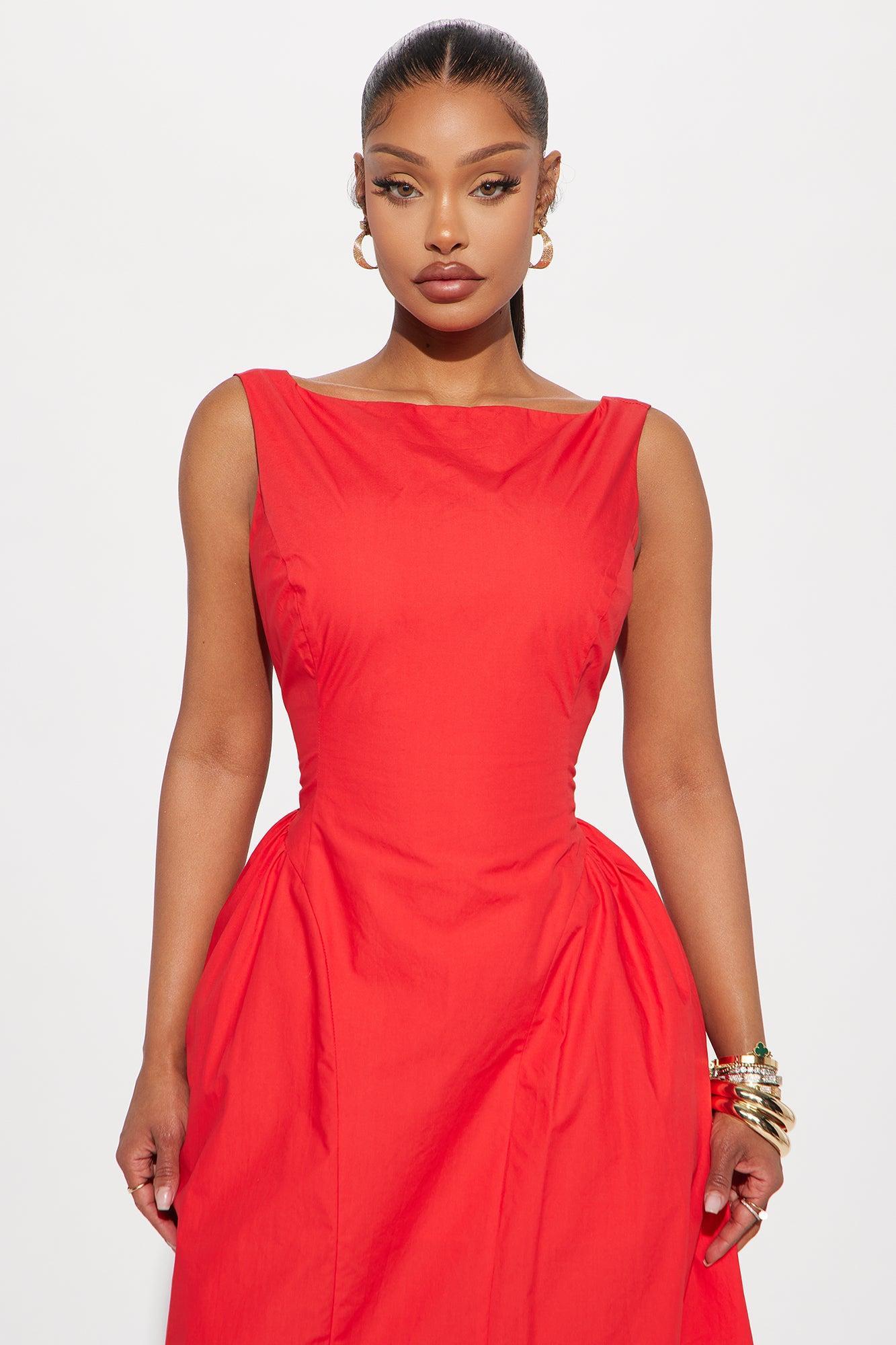 Elena Poplin Maxi Dress - Red Product Image