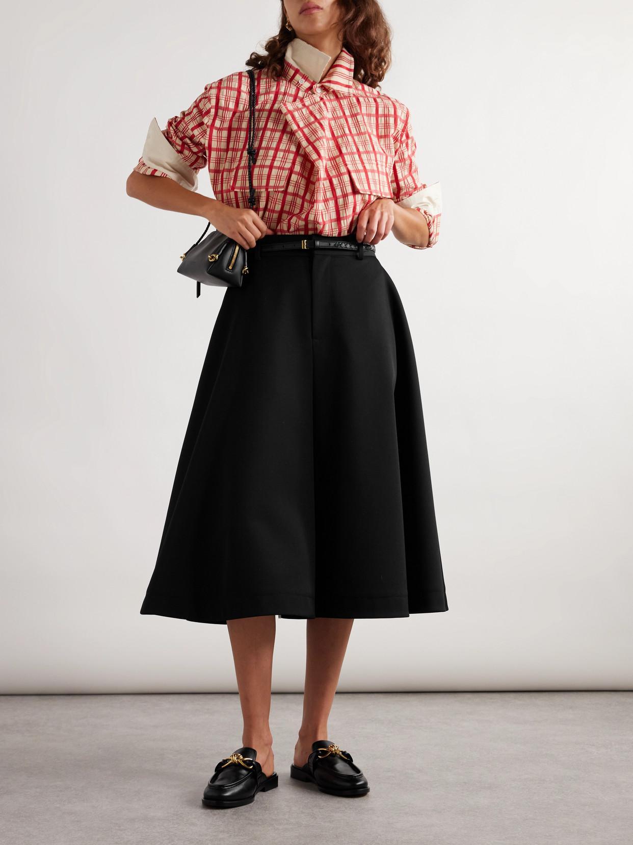 BOTTEGA VENETA Grain De Poudre Wool Midi Skirt In Black Product Image