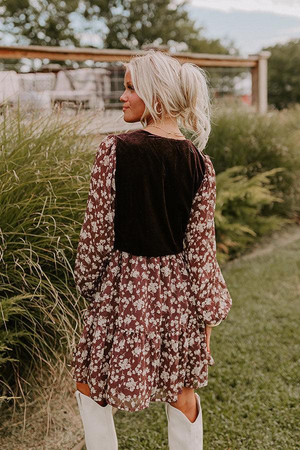 Uptown Cafe Floral Mini Dress in Chestnut Product Image