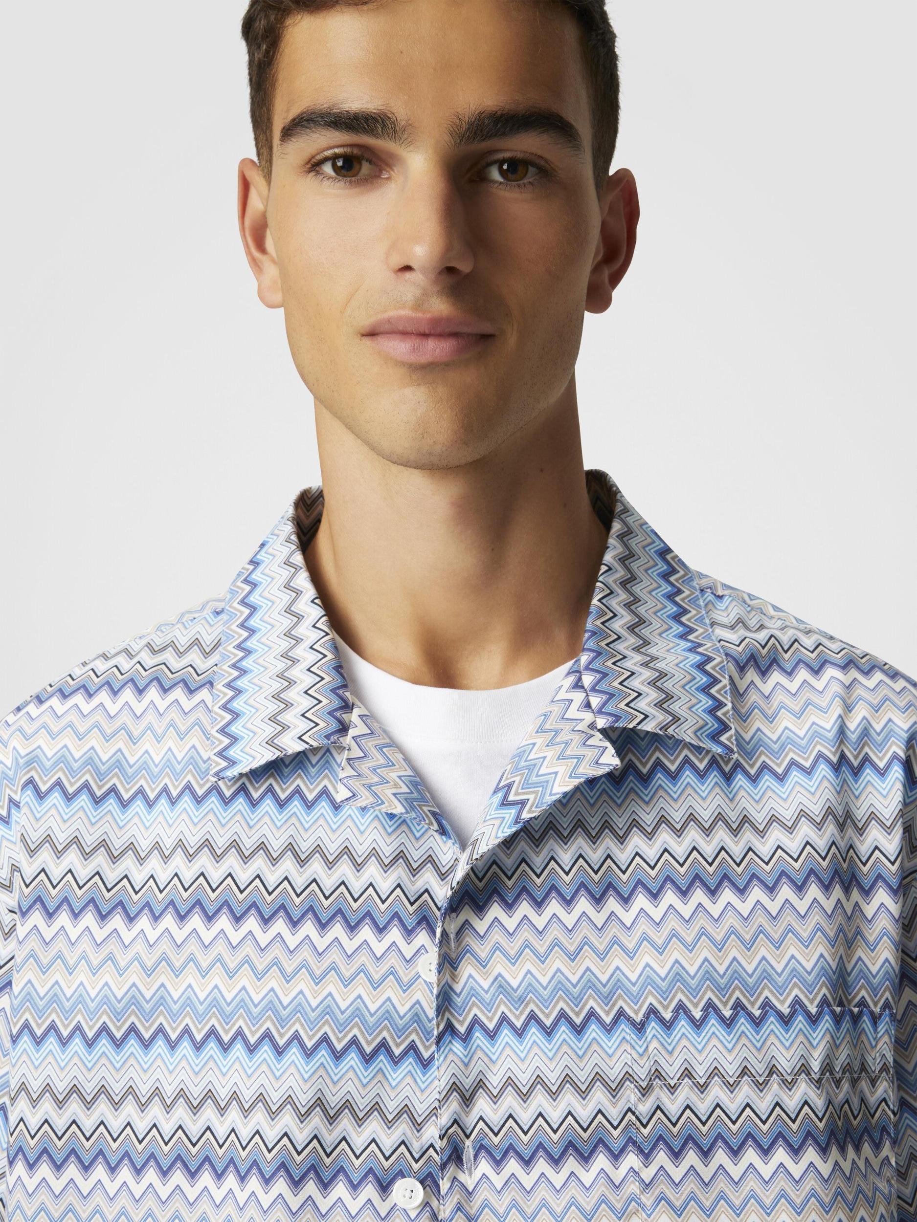 Zig zag cotton poplin bowling shirt with breast pocket Product Image