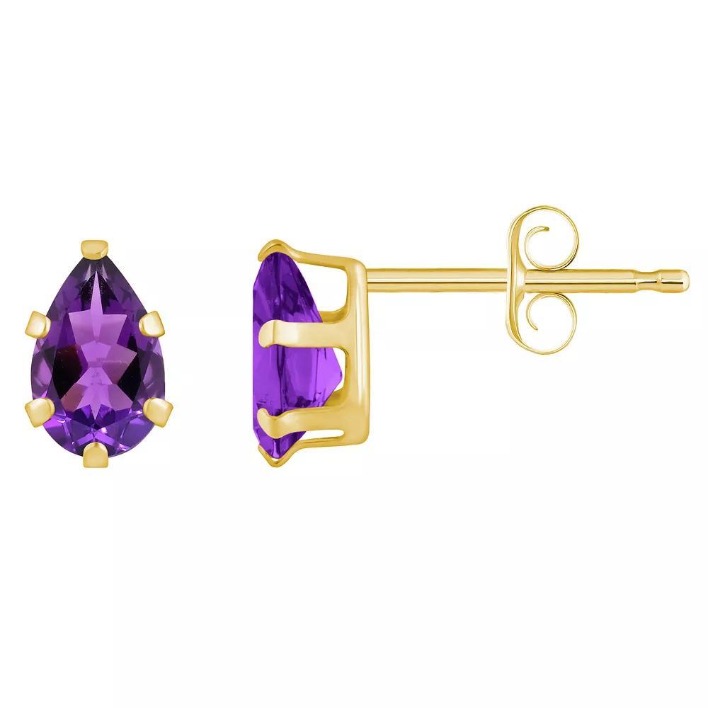 Celebration Gems 10k Gold Pear Shape Amethyst Stud Earrings, Womens, White Product Image