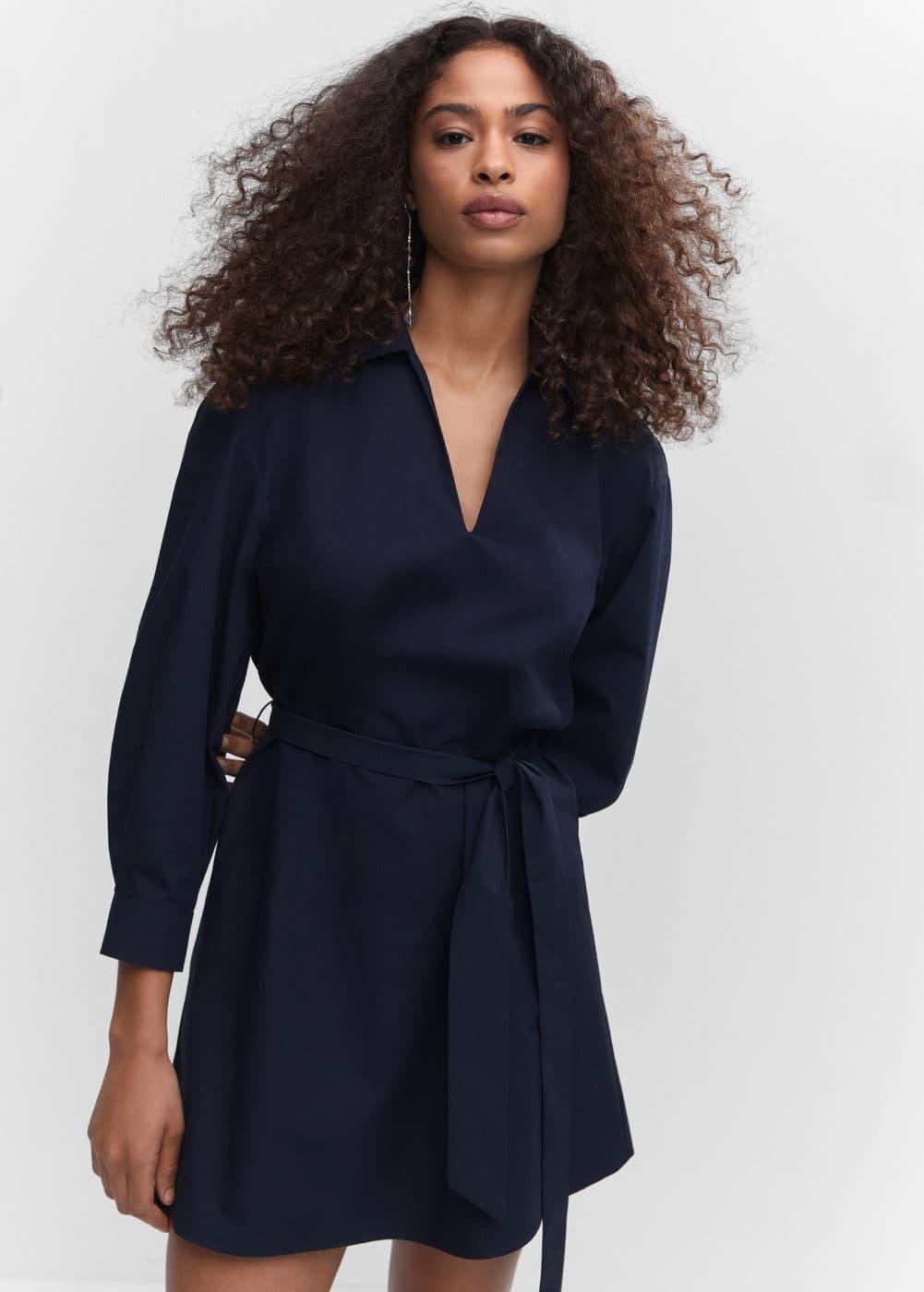 Mango cinched tie waist shirt dress Product Image
