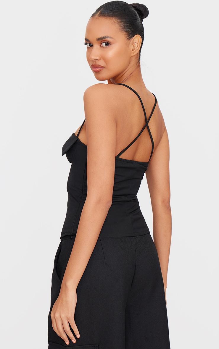Black Woven Bust Detail Cross Strap Long Top Product Image