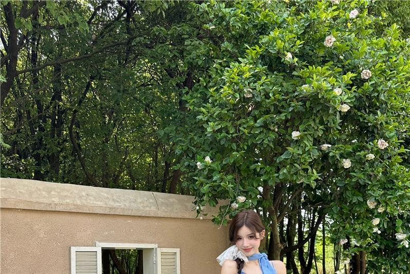 Halter-Neck Plain Midi Sundress Product Image